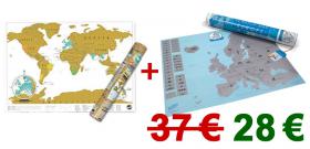 Pack 2 cartes  gratter : Monde + Europe