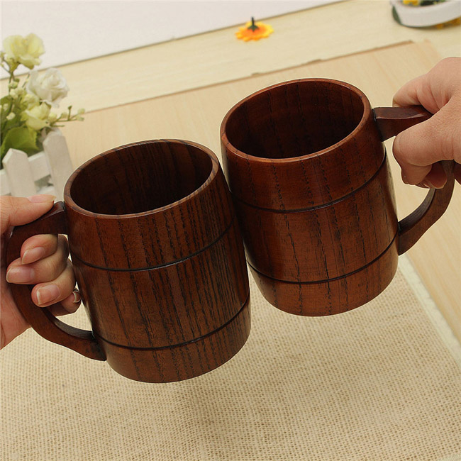 Chope à bière en bois naturel avec anse, gobelet à bière en bois